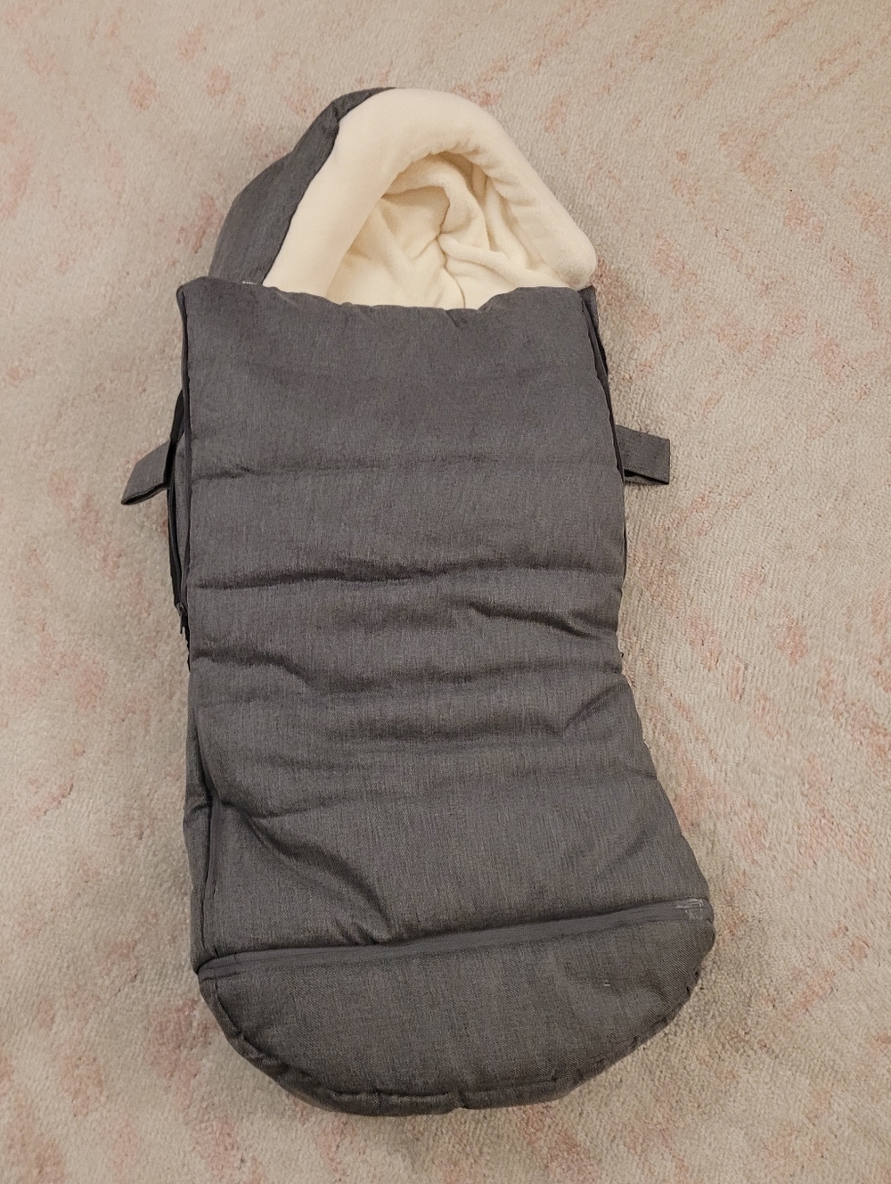 Neutral Gray Baby Footmuff with Cream Lining Pair With Any Stroller.